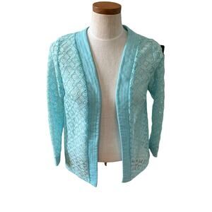 Vintage JC Penny Crochet Blazer Teal Blue 12